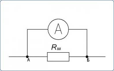Схема подключения шунта и амперметра